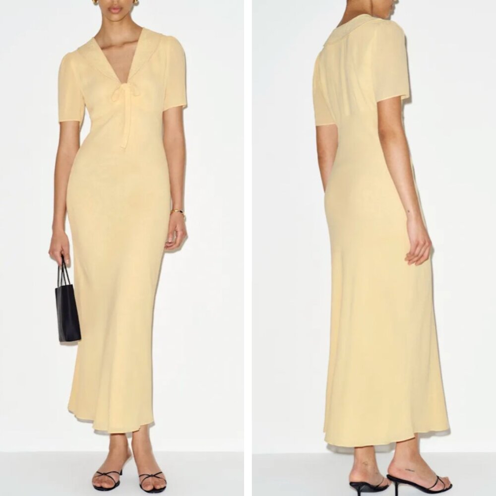 Reformation Hiroka Midi Dress - Parmesan Light Yellow Beige French - Picture 9 of 10